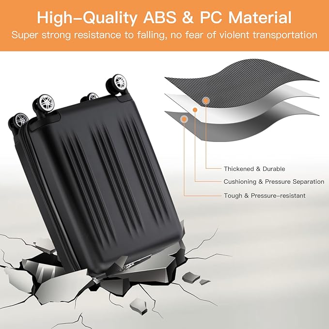 Kono Small 20 Inch Expandable Carry On Luggage with Quiet Spinner Wheels & TSA Lock, Scratch and Drop Resistant PC+ABS Hardside 22x14x9 Airline Approved Suitcase, Black