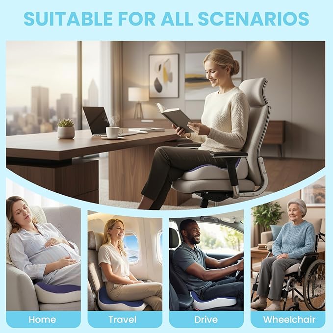 Seat Cushion,Office Chair Memory Cushion, Ergonomic Design, Relieve Sciatica and Long-Term Sitting Pain, Suitable for desks, car Seats, Games, wheelchairs
