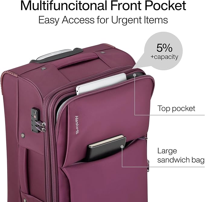 Hanke 24 Inch Luggage Expandable Softside Checked Suitcases with Spinner Wheels, Upright Rolling Luggage Suitcases Travel TSA Luggage Bag for Women Men(Purple)
