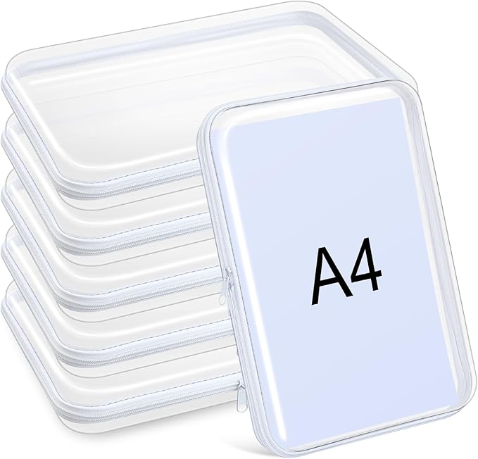 Sanwuta 6 Pcs Clear Hard Zipper Case Plastic Zipper Pouches Transparent Makeup Bag Pencil Case Pouches Toiletry Diaper Bag for Travel Toy Storage Organizer Bins(White,12.6 x 9 x 2 Inch)