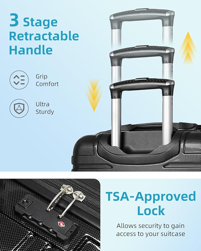LARVENDER Luggage Sets 6 Piece Hardside Expandable Suitcase with Wheels TSA Lock, PC+ABS Hardshell Lightweight Travel Luggage Sets for Women, Glossy Black