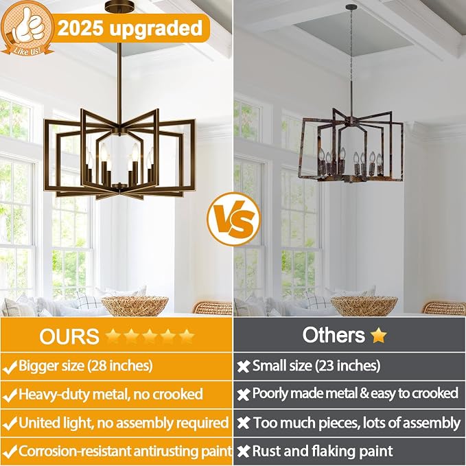 25"-61" Height Adjustable Modern Oil-Rubbed Bronze Chandelier for Dining Room, No Assembly Required Dining Room Light Fixture Over Table, Industrial Metal Pendant Lights Fixture for Kitchen Island