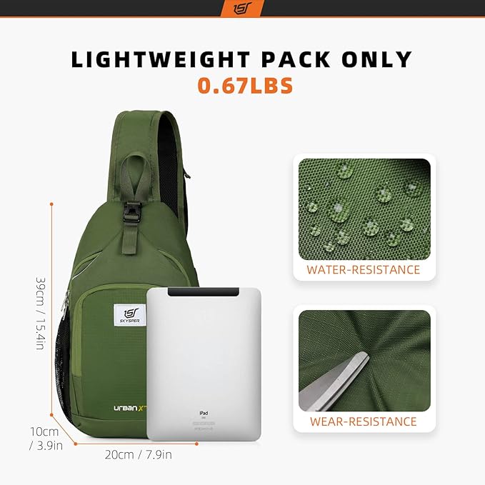 SKYSPER Sling Bag RFID Crossbody Sling Backpack Cross Body Shoulder Bag Travel Hiking Daypack for Women Men(Army Green)