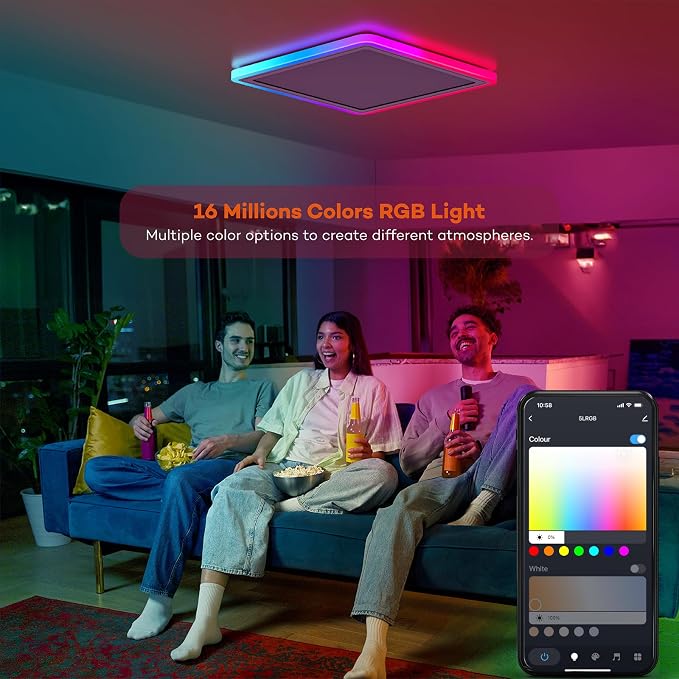 Annaror 2pack Smart LED Ceiling Light WiFi, 13in RGB Flush Mount Lighting Fixture with Remote, Compatible with Alexa Google Home, Low Profile Ceiling Light for Bedroom, Kitchen Square White