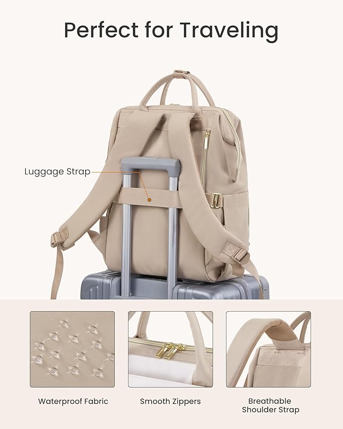 LOVEVOOK Laptop Backpack for Women with Giant Tumbler Holder Pocket, 15.6 inch Travel Work Backpack Purse for Nurse Teacher, Waterproof School Bag College Bookbag Cute Casual Daypack for Girls Khaki