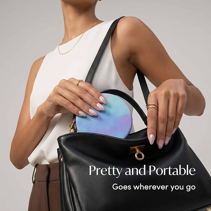 Fancii Taylor Travel Makeup Mirror with LED Light, Rechargeable, 10x /1x Magnifying & 3 Light Settings - Compact, Large 5” Wide Mirror for Handbag and Purses (Lavender Lagoon)