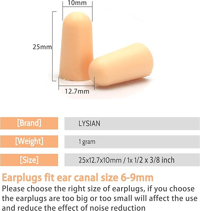 LYSIAN Flesh Color Foam Ear Plugs for Sleeping - 60 Pairs 38dB SNR Noise Reduction Earplugs with Reusable Silicone Earplug Ultra Soft Hearing Protection for Snoring, Work, Shooting and All Loud Events