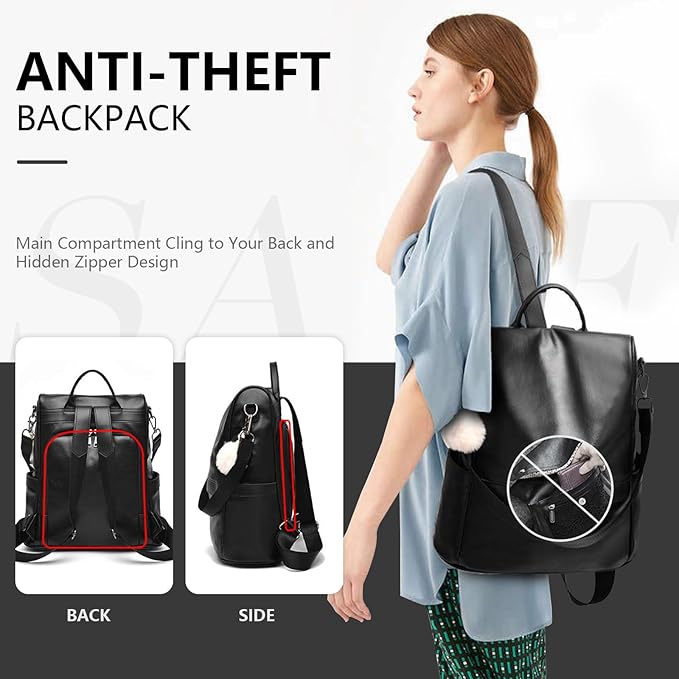 CHERUTY Women Backpack Purse PU Leather Anti-theft Casual Shoulder Bag Fashion Ladies Satchel Bags