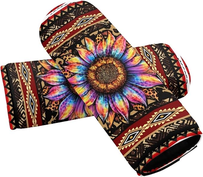 BIGCARJOB Travel Handle Cover Set Sunflower Leopard Print Luggage Handle Cover Set 2 Pcs Luggage Accessories Suitcase Identifier Protective Cover