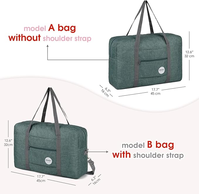 WANDF For Spirit Airlines Personal Item Bag 18x14x8 Travel Duffel Bag Underseat Foldable Carry-on Luggage for Women
