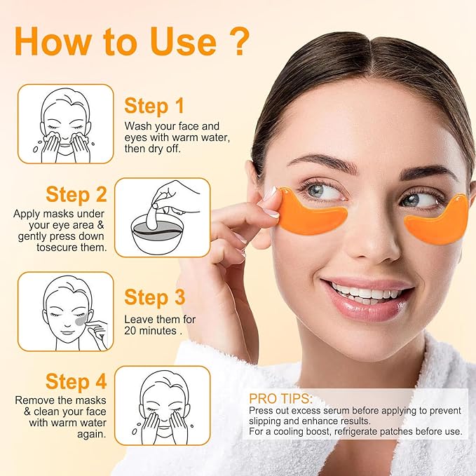 LAVONE Eye Mask - 30 Pairs Vitamin C Under Eye Patches Skin Care Products - Eye Masks Skincare for Dark Circles and Puffiness, Reduce Wrinkles, Eye Bags and Fine Lines, for Women and Man - Orange