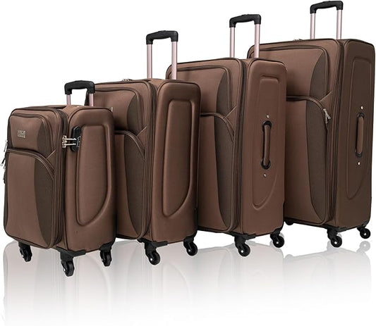 4 Piece Softshell Expandable Luggage Sets, Lightweight Travel Suitcase Set with Lock and 360°Swivel Spinner Wheels, Durable Softside Luggage, 20 in/24 in/28 in/32 in, Brown
