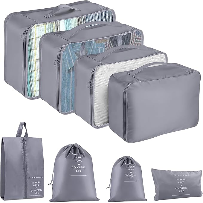Packing Cubes for Travel - 8 Set Luggage Organizer Bags for Family, Mesh Breathable Travel Packing Cubes for Suitcases Durable Travel Essentials Bags Set