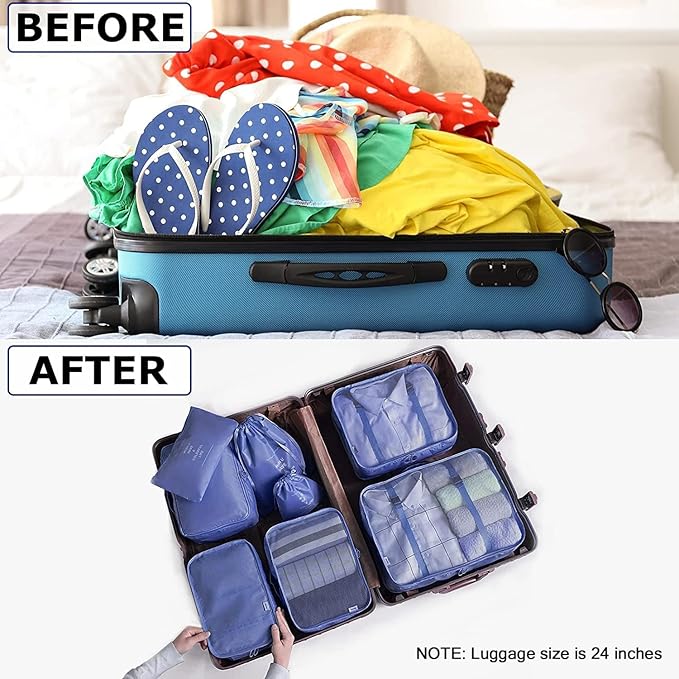 8 Set Packing Cubes for Suitcases Travel Luggage Packing Organizers,Travel Essentials Accessories Luggage Organizer with Shoe Bag Tioletry/Laundry Bag（Dark Blue）