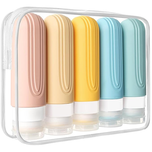 Travel Bottles for Toiletries, 5 Pack TSA Approved Travel Size Containers, 3oz Leak Proof Refillable Travel Accessories for Shampoo Conditioner, BPA Free Travel Bottles with Toiletry Bag