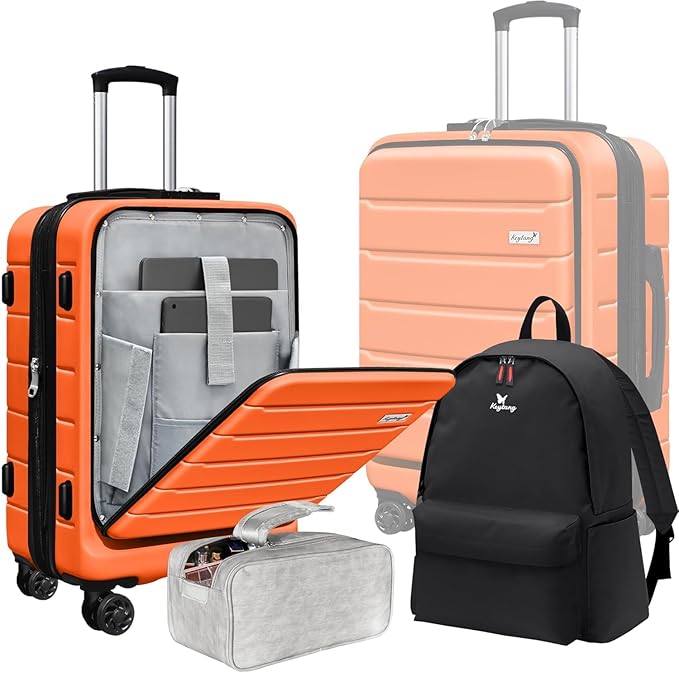SmileLine 20 inch Carry-On, Lightweight Hardside Suitcase, Expandable Small Suitcase with Front Pocket, Orange