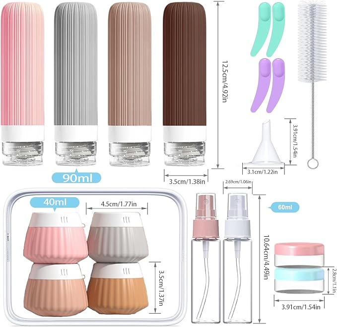 18 Pack Travel Bottles Set, TSA Approved Leak Proof Silicone Squeezable Containers for Toiletries, Refillable Travel Accessories for Conditioner, Shampoo, Lotion & Body Wash Accessories