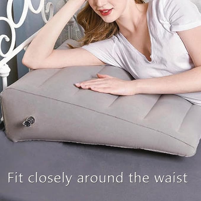 QISHENG Inflatable Wedge Pillow - Lightweight Travel Wedge Pillow for Sleeping, Reading, Camping, Back Pain Relief, Post-Surgery, Snoring and Leg Support, Ideal Sleep Wedge for Adults, Grey