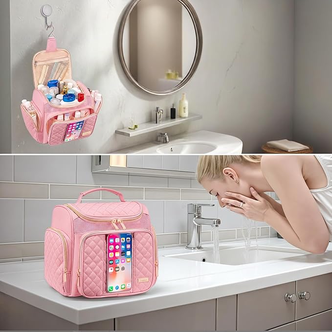 Large Toiletry Bag for Women Men,Bathroom Bag,Water Resistant Shower Bag,Makeup Bag,Portable Shower Caddy for College Dorm,Hanging Travel Toiletry Bag with Transparent Waterproof Phone Pocket