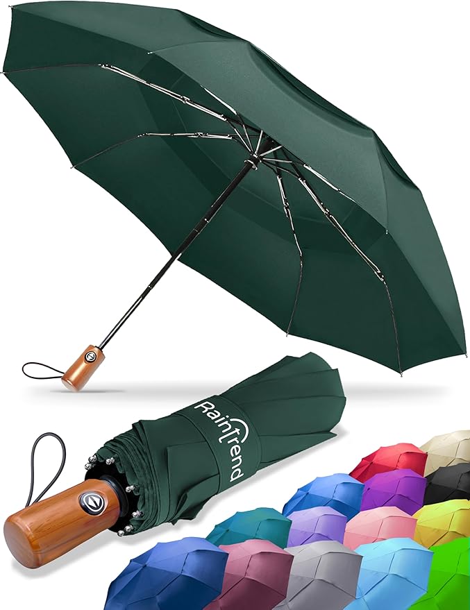 Raintrend Windproof Travel Umbrellas for Rain Automatic +10% Bigger Canopy Strong Frame Compact Folding Portable Umbrella for Women Men Backpack Purse