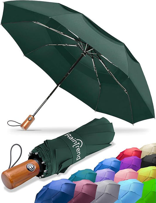 Raintrend Windproof Travel Umbrellas for Rain Automatic +10% Bigger Canopy Strong Frame Compact Folding Portable Umbrella for Women Men Backpack Purse
