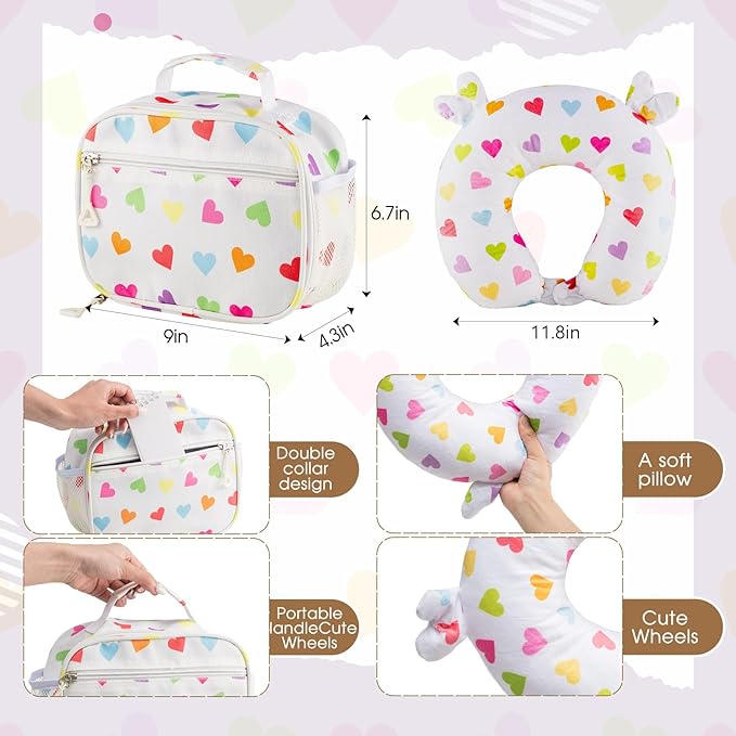 Redbaker 17 Inch 6 Pcs Kids Luggage Kids Rolling Luggage Double Pattern Suitcase for Boys Girls (White, Love Style)