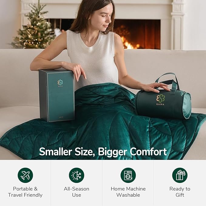 Kaisa Weighted Lap Blanket 7 lbs 41" x 53", Cozy Luxury Crystal Velvet Small Weighted Blanket for Adults, Portable Travel Weighted Blanket for Relaxation, All-Season Blanket, Machine Washable, Green
