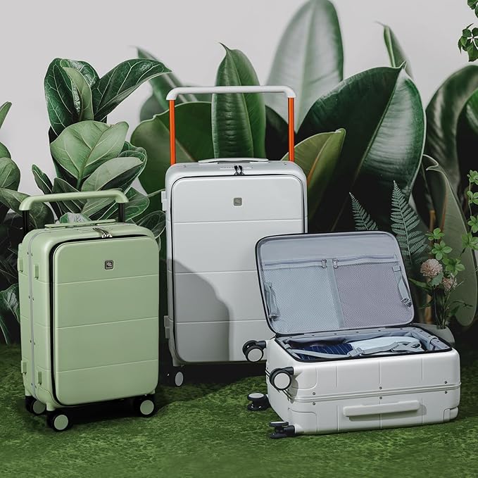 Hanke Top Opening Carry On Luggage, 20 Inch All-PC Aluminum Frame Wide Handle Luggage, Hard Shell Trunk Suitcase with Spinner Wheels, TSA Airline Approved (Bamboo Green, 40L)