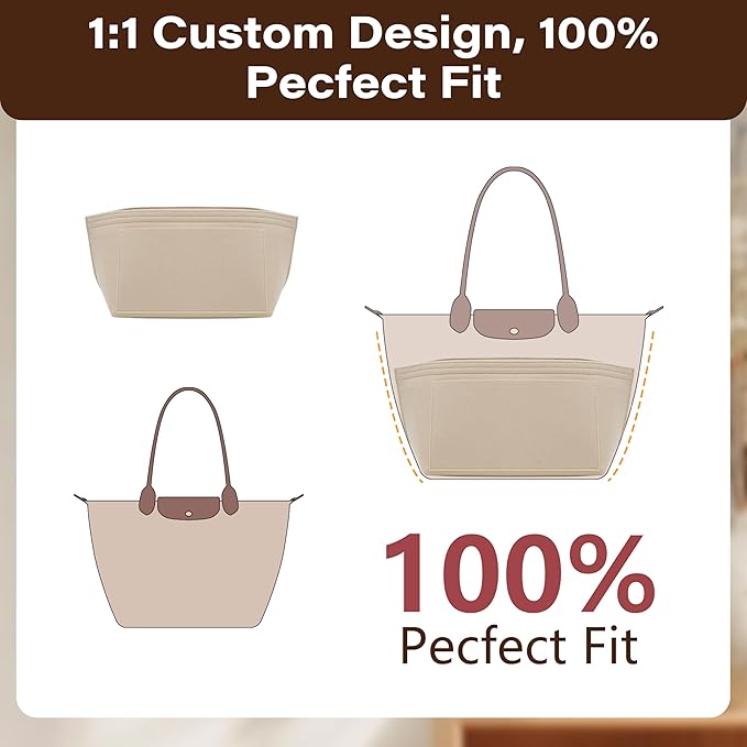 Fit Longchamp Organizer Insert, for Long Champ Le Pliage L Bag Handbag Women, with Cup Holder, Large/Beige