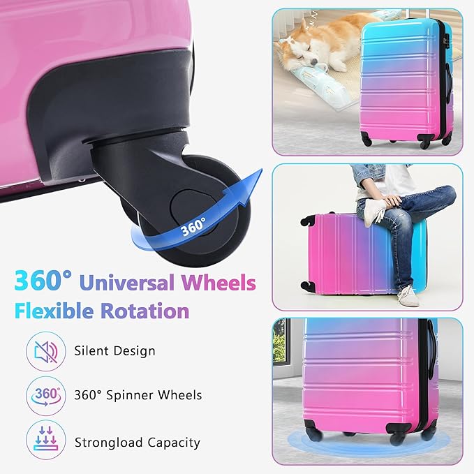 Merax Luggage Sets 3 Piece, Hardside Expandable Suitcase Set with Spinner Wheels, Lightweight Gradient 20+24+28 IN Suitcase with Carry on Luggage, Blue and Red