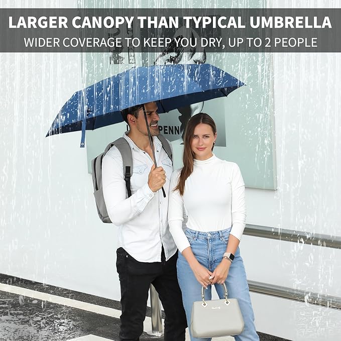 Anntrue Windproof Travel Umbrella, Auto Open Close Lightweight Compact Portable Backpack Folding Umbrella, Perfect for Car, Purse, Men and Women(Blue)