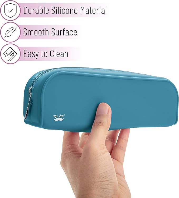 Mr. Pen Silicone Pencil Pouch, Teal Pencil Case, Aesthetic Pencil Bag for Women, Makeup Pouch