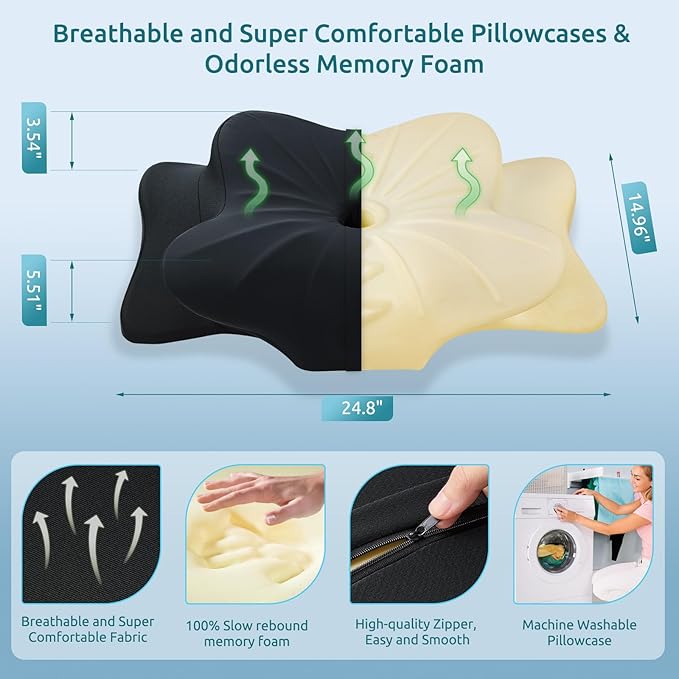 DONAMA Cervical Pillow for Neck and Shoulder Pain Relief, Cooling Contour Memory Foam Pillow, Dual-Height Ergonomic Neck Support Pillow for Side Back Stomach Sleepers with Removable Pillowcase