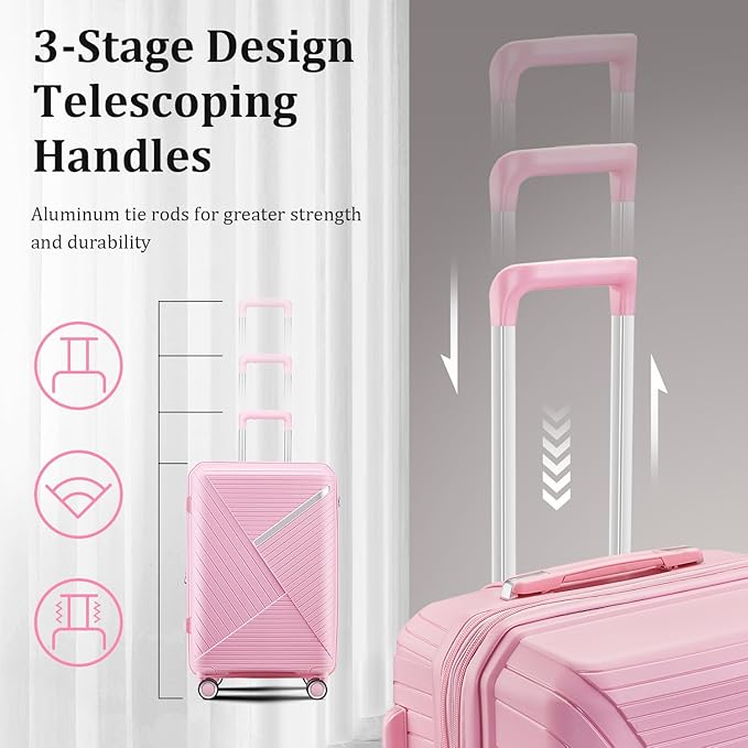 4 Piece Expandable Hardshell Pink Luggage Sets with Spinner Wheels, Lightweight Travel Suitcase Set with TSA Locks, 20 inch Carry On for Women (Pink#B, 4 Piece Set)