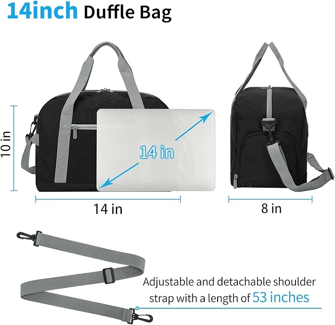 Small Gym Bag 14 inch lightweight Carry On Mini Duffel Bag with Shoe Compartment for Travel Sport - Black/Grey
