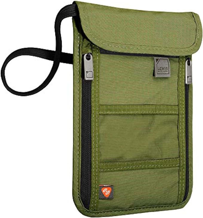 Lewis N. Clark Men's RFID Blocking Stash Wallet, Travel Neck Pouch Passport Holder for Women & Men, Olive, One Size