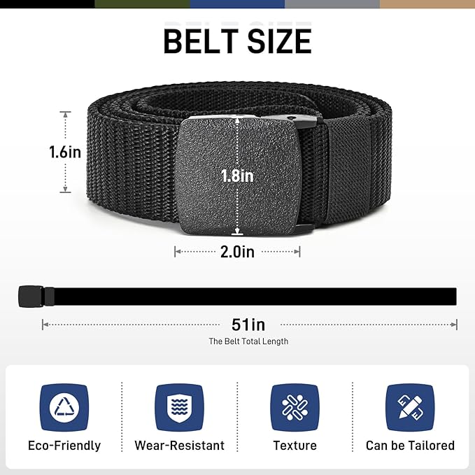 UNGGJKB Tactical Men's Nylon Belts,5 Pack Mens Belts Casual，Military Canvas Outdoor Metal-free Belts