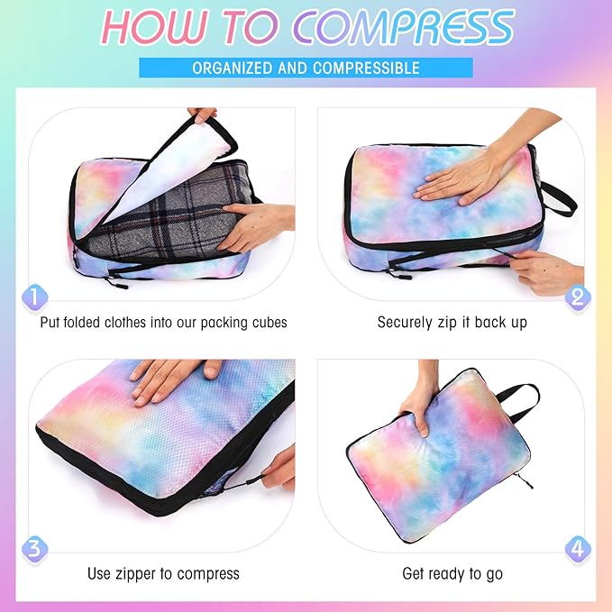 5 Pack Compression Packing Cubes for Travel Space Saving Cubes Luggage Organizer for Suitcase(Watercolor,Mixed)