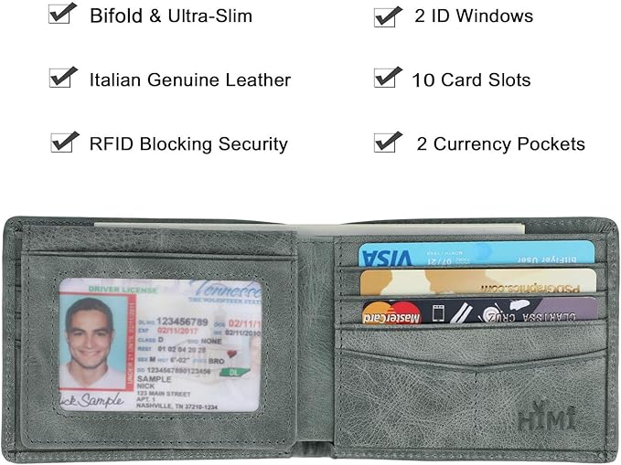 Wallet for Men-Genuine Leather RFID Blocking Bifold Stylish Wallet With 2 ID Window