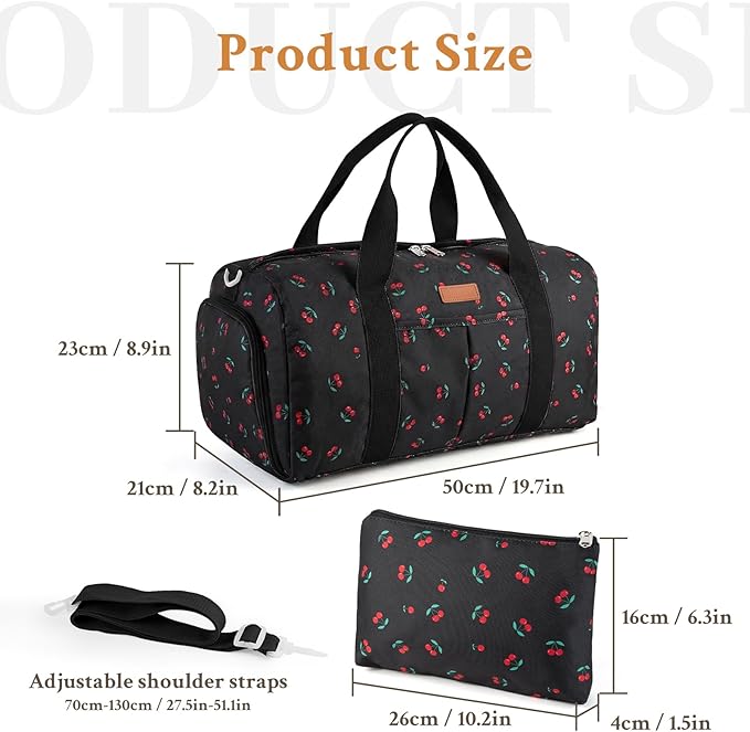 2PCS Gym bag for women, Duffle Bag with Wet Pocket & Shoe Compartment and item bag, Duffle Bag for Travel, Sports, Fitness & Workout