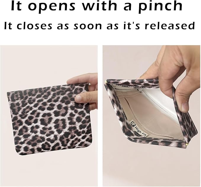 Leather Pocket Cosmetic Bag for Purse,Coin Purse Lipstick Cosmetic Accessories Organizer, Travel Kit Storage Pouch,Waterproof Portable No Zipper Self-closing (Leopard print)
