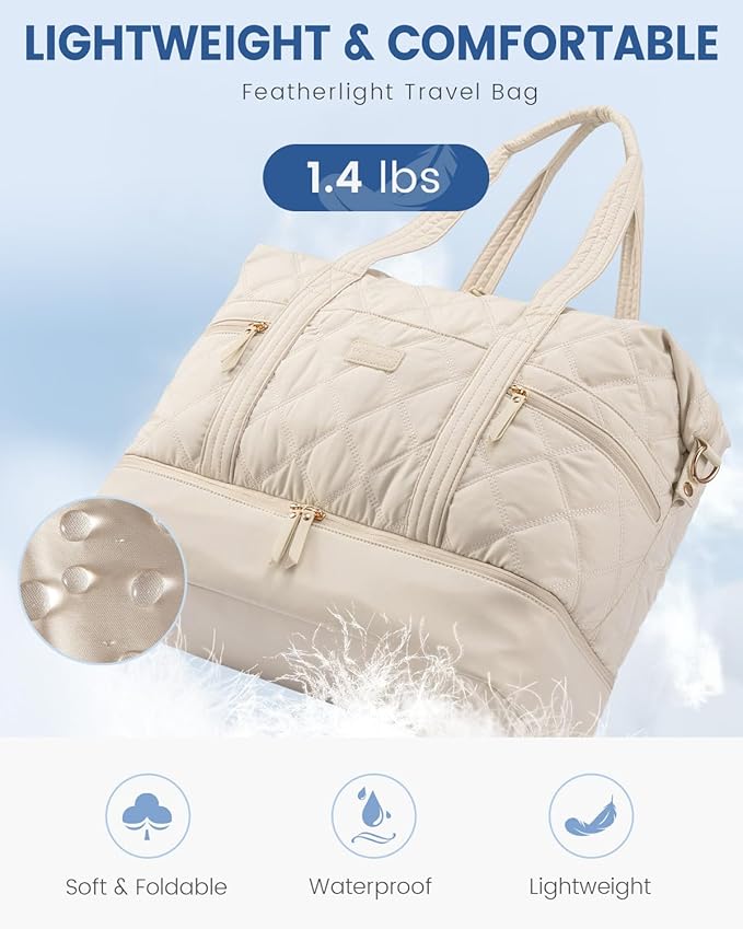 LOVEVOOK Travel Duffle Bag, Lightweight Weekender Bags for Women with Shoe Compartment, 40L Puffer Gym Bag Personal Item Travel Bag, Carry On Overnight Bags and Hospital Bag for Labor and Delivery