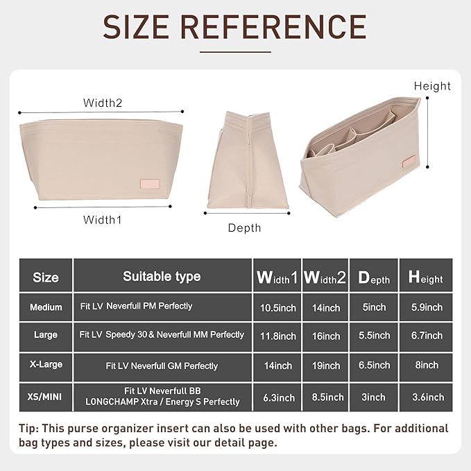 Felt Purse Organizer Insert with Zipper, Tote Bag Organizer with Base Shaper, Fits for lv Neverfull PM, City 30 and More,Lightweight Bag Dividers for Women Luxury Tote HandBags,M/Beige