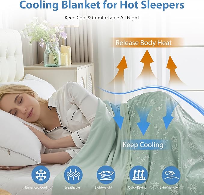 OIGAE Cooling Blanket for Hot Sleepers - Soft & Lightweight Summer Cold Blanket for Night Sweats | Perfect for Bed, Couch, Sofa (Grass Green, Twin 60'' x 80'')