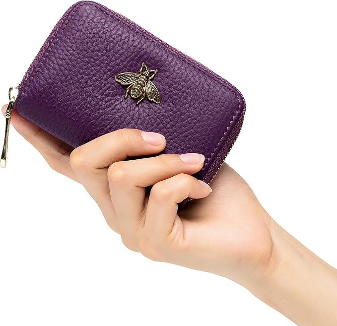 imeetu RFID Credit Card Holder, Small Leather Zipper Card Case Wallet for Women