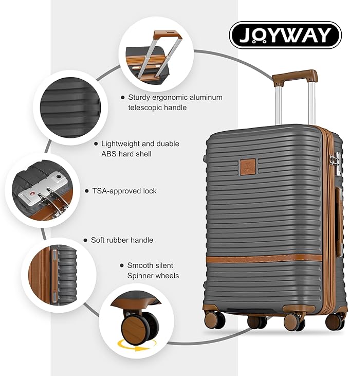 Joyway Carry On Luggage 20 Inch Expandable Suitcase with Spinner Wheel, 3 Piece Hard Shell Luggage Set with TSA Lock(Grey)