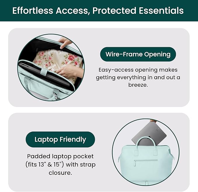 Nobl Travel Weekender Bag for Women & Men, Large Duffel Carry-On Tote with Trolley Sleeve, Separate Shoe Compartment & Laptop Pocket, Leather Overnight Bag for Airplane, Gym, Road Trips - Powder Blue