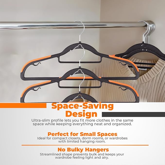 Plastic Hangers 10 Pack, Cascading Slim Space Saving Clothing Hangers with 360° Rotating Hook, Non Slip Clothes Hangers for Sweater Shirt, Heavy Duty Coat Hanger with Inner Hook for Closet, Black