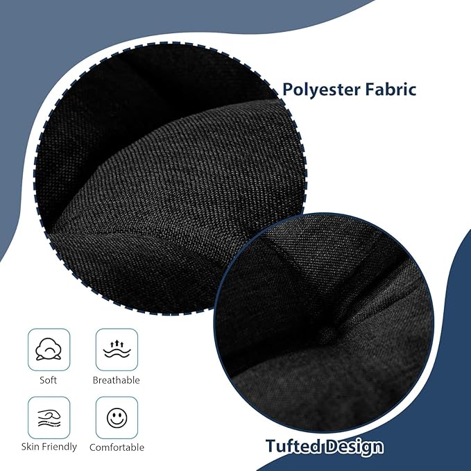 Chair Cushions for Dining Chairs, Seat Cushions for Kitchen Chairs, Indoor Seat Cushions with Ties, Tufted Foam Chair Pads, Non Slip Chair Cushions Set of 2, 15.5" x 15.5" x 4", Black