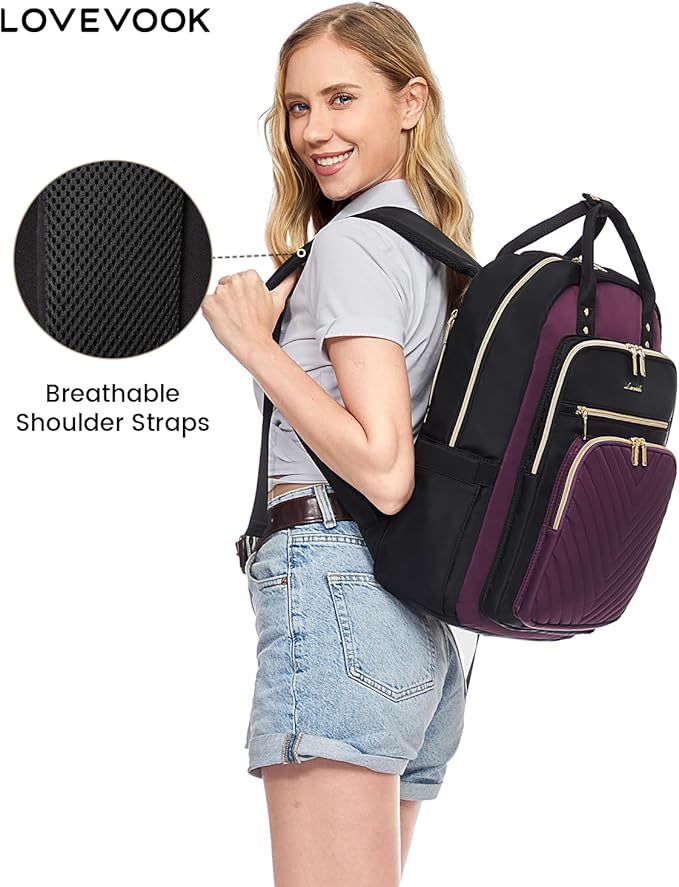 LOVEVOOK Laptop Backpack for Women, Water Resistant Travel Work Backpacks Purse Stylish Business Teacher Nurse Computer Bag with USB Charging Port, Fits 15.6" Laptop